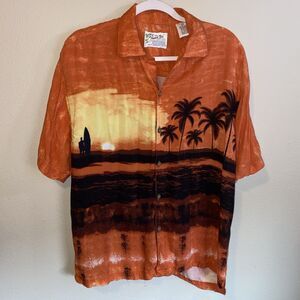 Thums Up Men’s Hawaiian Button Down Shirt Orange